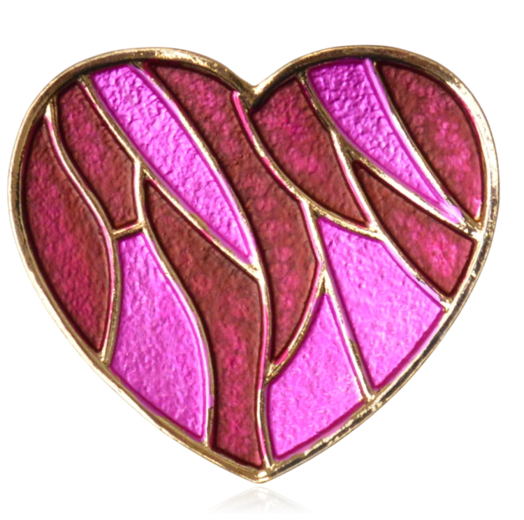 Broszka serce metaloplastyka emalia odcienie różu