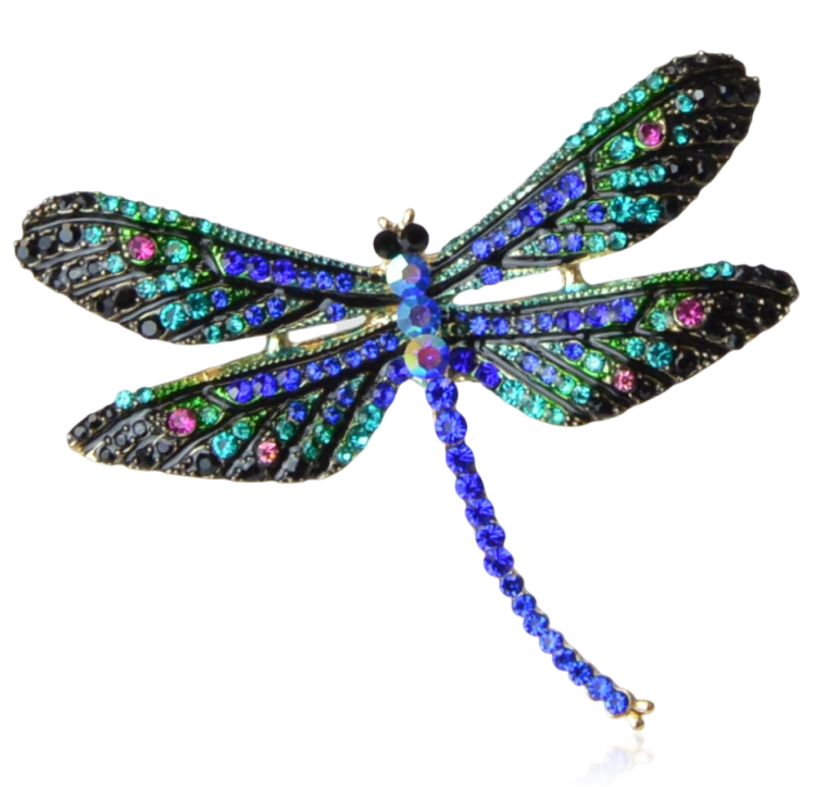 Broszka ważka złota z kolorowymi cyrkoniami