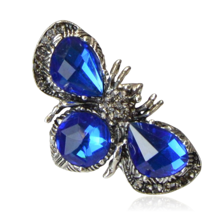 Broszka owad stare srebro i szafirowe oczka