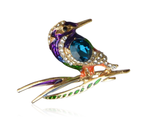 Broszka kolorowy koliber emalia z cyrkoniami