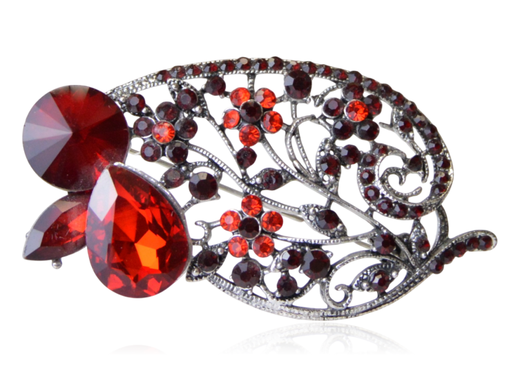 Broszka ażurowy kwiatowy motyw cyrkonie wino