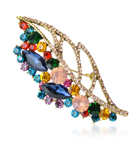 Broszka kolorowy listek z cyrkonii