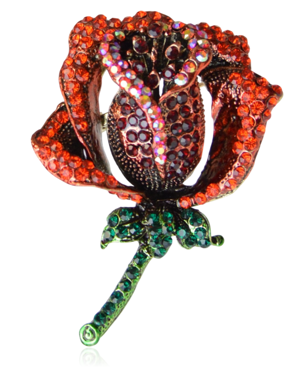 Broszka czerwona róża z cyrkonii