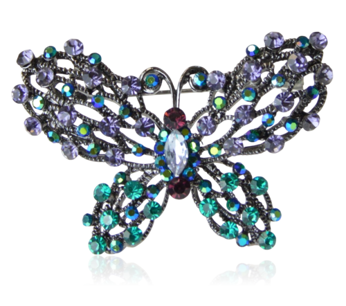 Broszka motyl z fioletowo - niebieskich cyrkonii