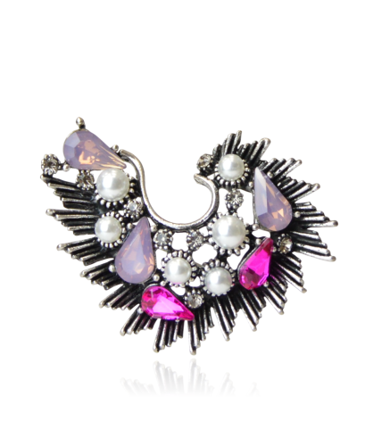 Broszka z perełkami i różowymi cyrkoniami