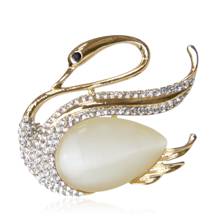 Broszka złoty łabędź z cyrkoniami i masą żywiczną