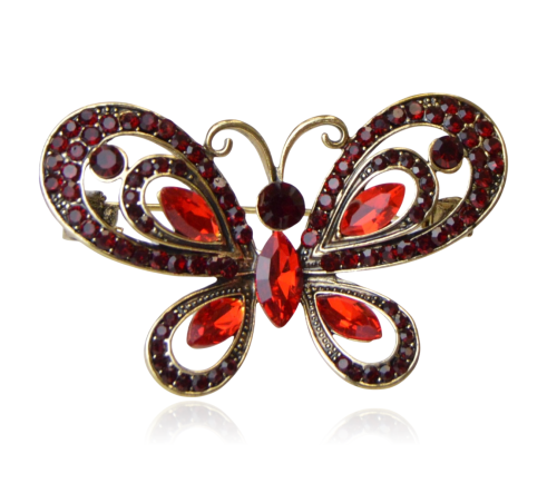 Broszka motyl z bordowo-czerwonych cyrkonii