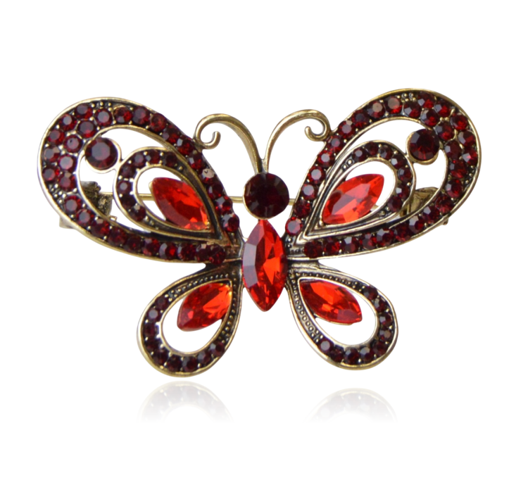 Broszka motyl z bordowo-czerwonych cyrkonii