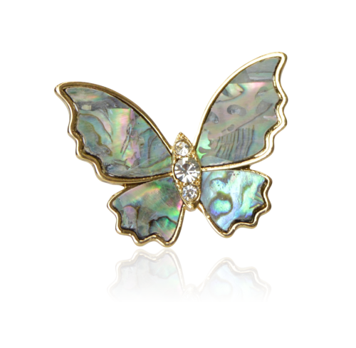 Broszka motylek złoty z masą perłową i cyrkoniami