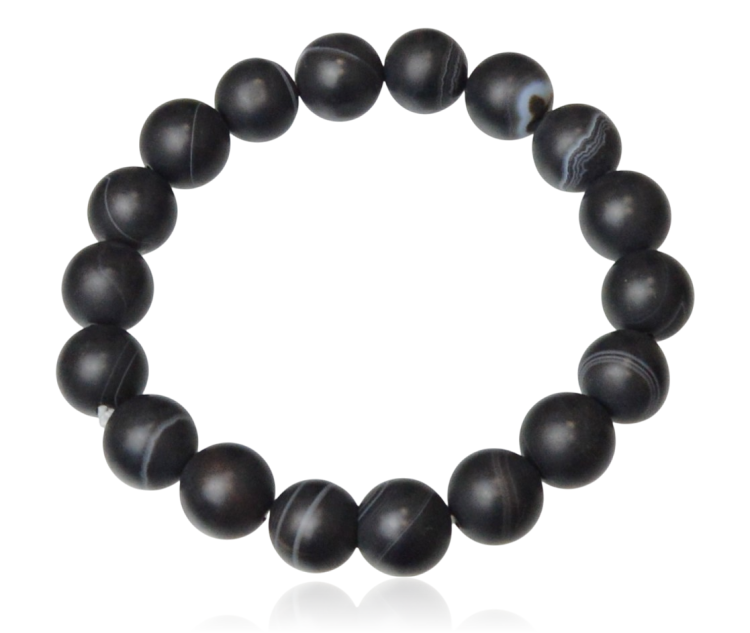 Bransoletka z agatu czarnego kulki 10 mm mat