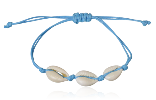 Bransoletka z muszelkami na niebieskim rzemieniu