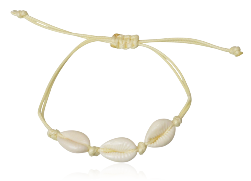 Bransoletka z muszelkami na kremowym rzemieniu