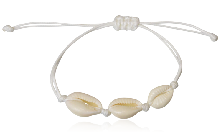 Bransoletka z muszelkami na białym rzemieniu