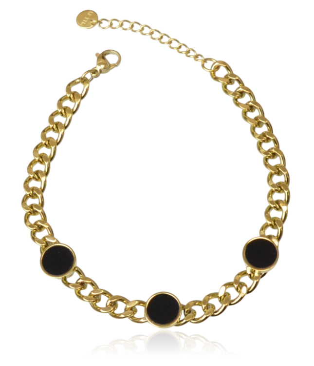 Bransoletka stalowa złota łańcuch z czarnymi blaszkami