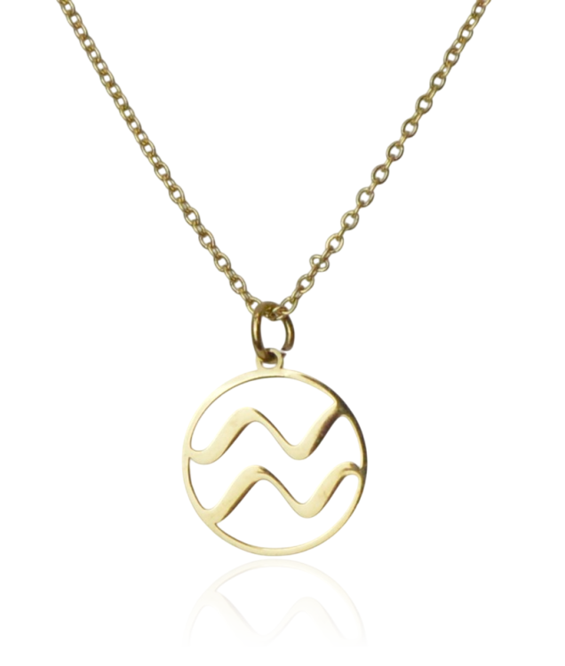 Naszyjnik stalowy złoty ze znakiem zodiaku Wodnik