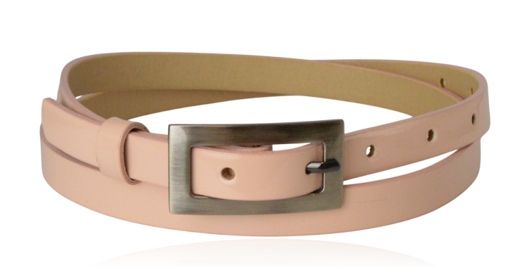 Pasek skórzany cienki pudrowy lakier 90 cm