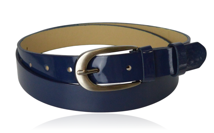 Pasek skórzany średni granatowy lakier 95 cm