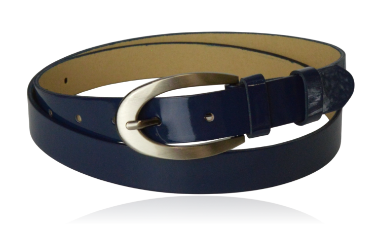 Pasek skórzany średni granatowy lakier 100 cm