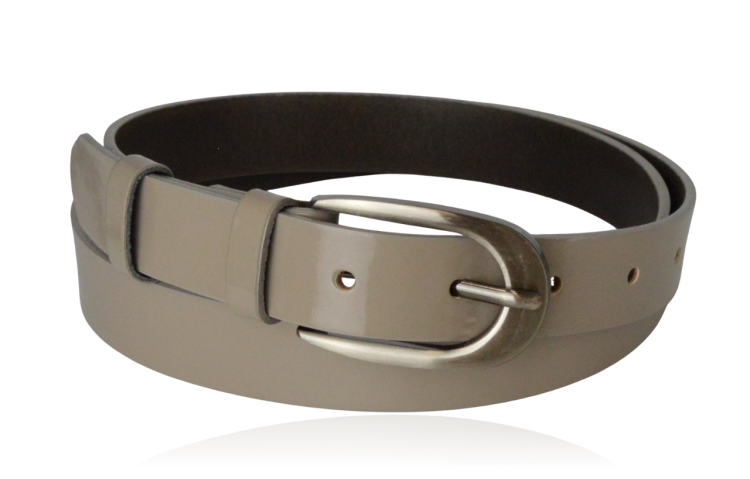 Pasek skórzany średni szary beż lakier 90 cm