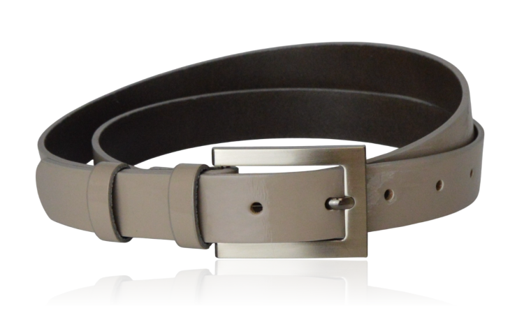 Pasek skórzany średni szary beż lakier 95 cm