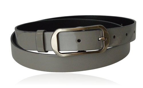 Pasek skórzany średni szary lakier 95 cm