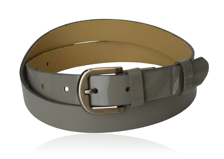 Pasek skórzany średni szary lakier 90 cm