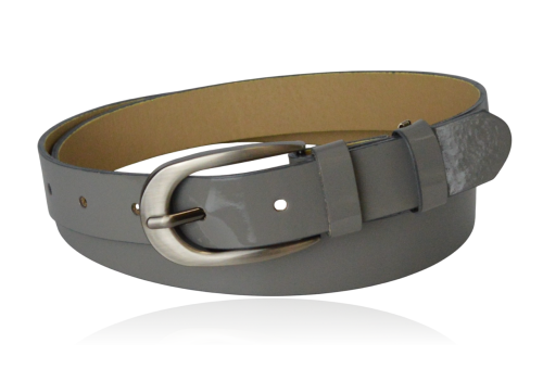 Pasek skórzany średni szary lakier 85 cm