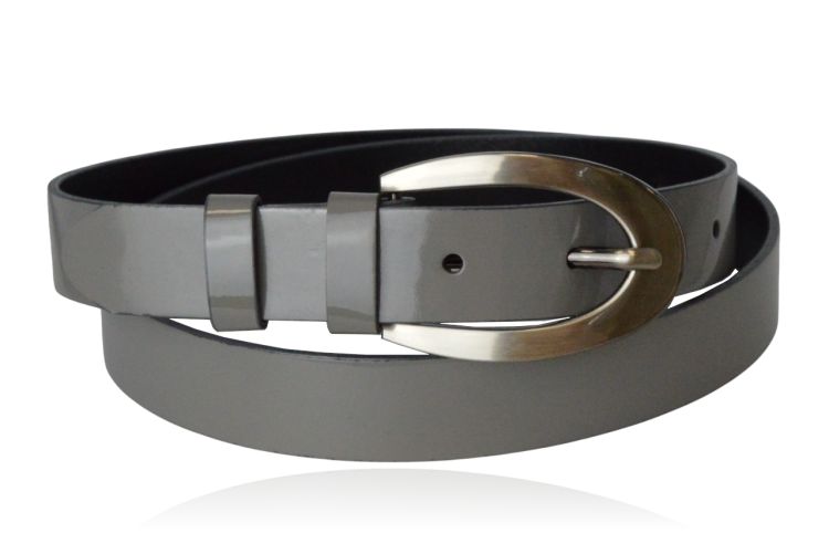 Pasek skórzany średni szary lakier 90 cm