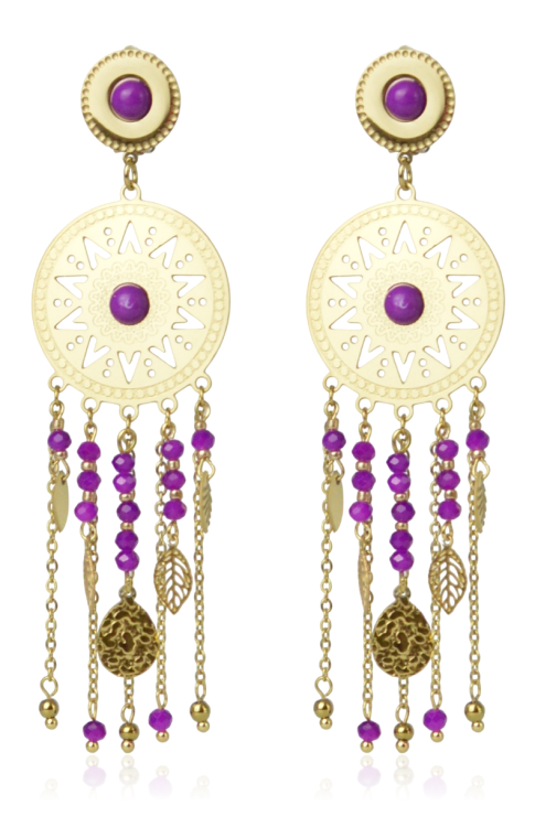 Klipsy łapacze snów stalowe złote z biskupimi koralikami