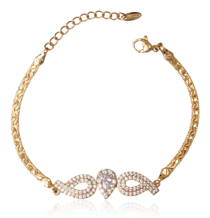 Bransoletka bismarck z miedzi pozłacanej z cyrkoniami