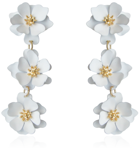 Kolczyki kwiatowe metalowe emaliowane białe