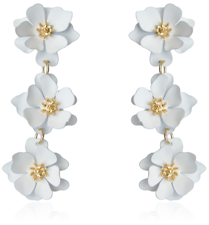 Kolczyki kwiatowe metalowe emaliowane białe