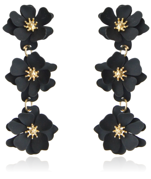 Kolczyki kwiatowe metalowe emaliowane czarne