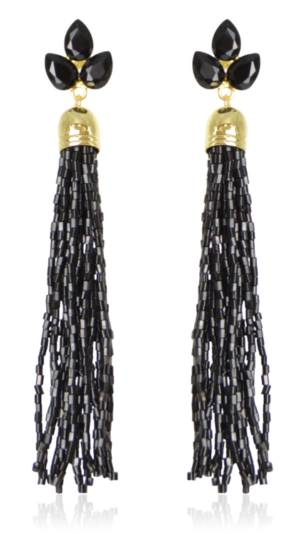 Kolczyki kryształkowe frędzle na ozdobnym sztyfcie czarne