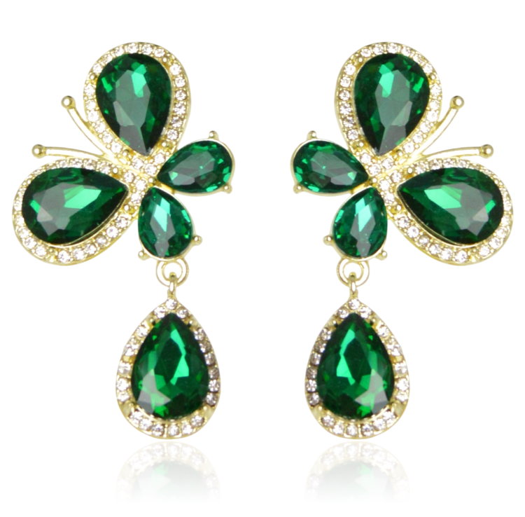 Kolczyki kryształowe motyle butelkowa zieleń