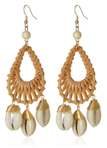 Kolczyki wiklinowe łezki z wiszącymi muszelkami