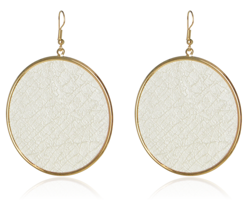 Kolczyki okrągłe blaszki z eko skórą białe