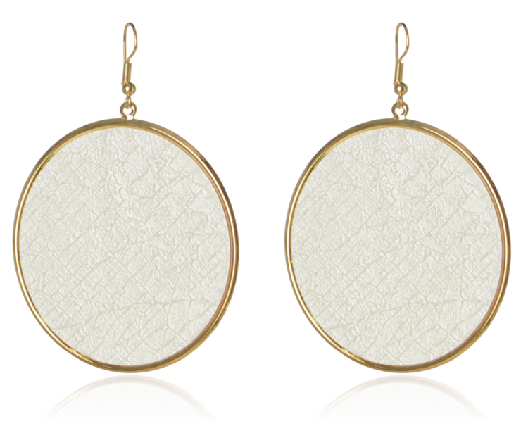 Kolczyki okrągłe blaszki z eko skórą białe