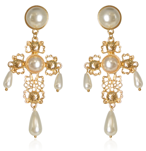 Kolczyki gotyckie krzyże z perełkami