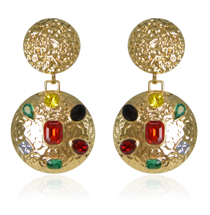 Okrągłe kolczyki z kolorowymi cyrkoniami