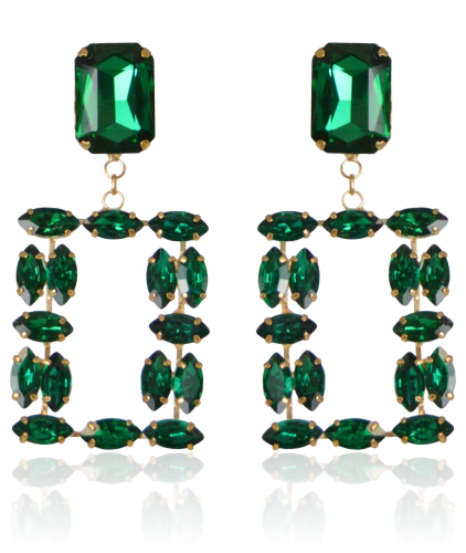 Kolczyki prostokątne w kolorze butelkowej zieleni