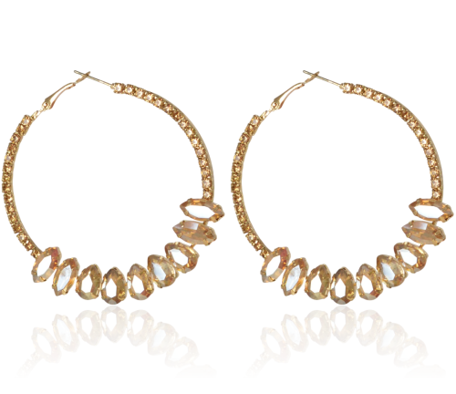 Kolczyki koła zdobione po bokach kryształkami miodowe