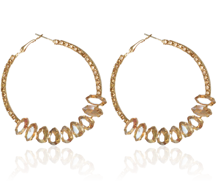 Kolczyki koła zdobione po bokach kryształkami miodowe