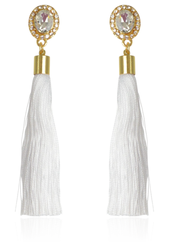 Kolczyki frędzle na ozdobnym złotym sztyfcie białe