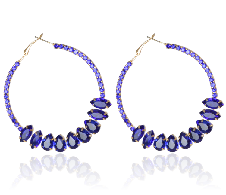Kolczyki koła zdobione po bokach kryształkami kobaltowe