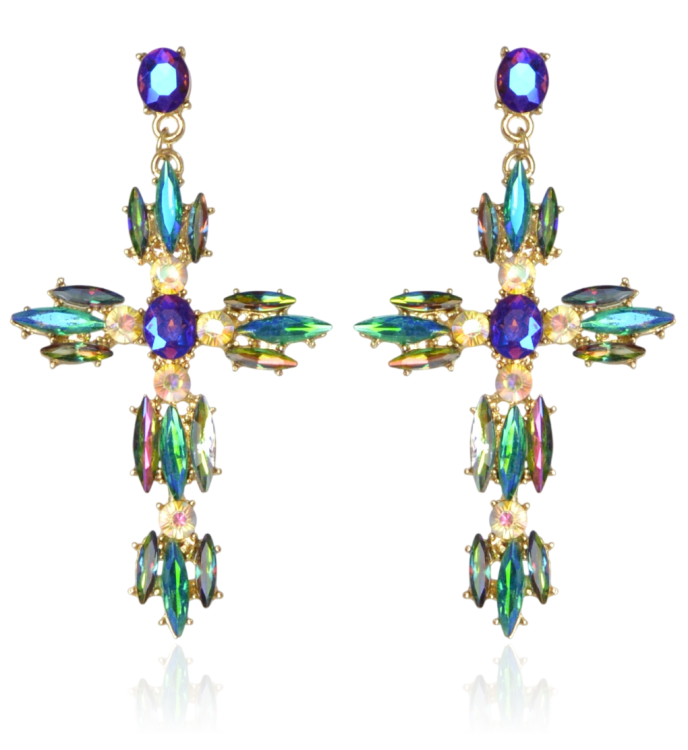 Kolczyki kryształowe krzyże multicolor