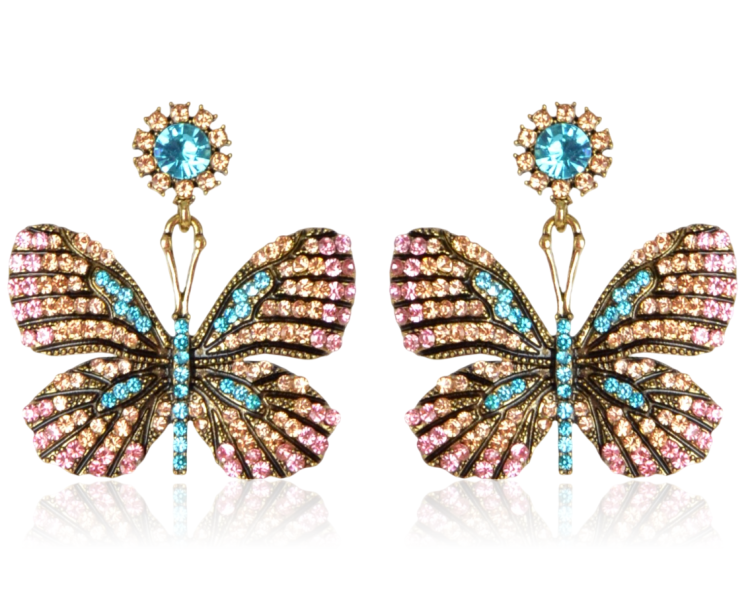 Efektowne kolczyki motyle z kolorowych cyrkonii