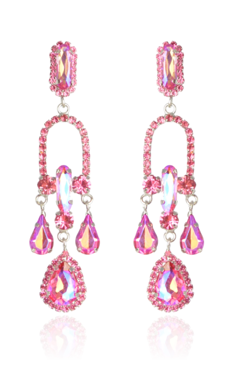 Kaskadowe kryształowe kolczyki w odcieniach różu
