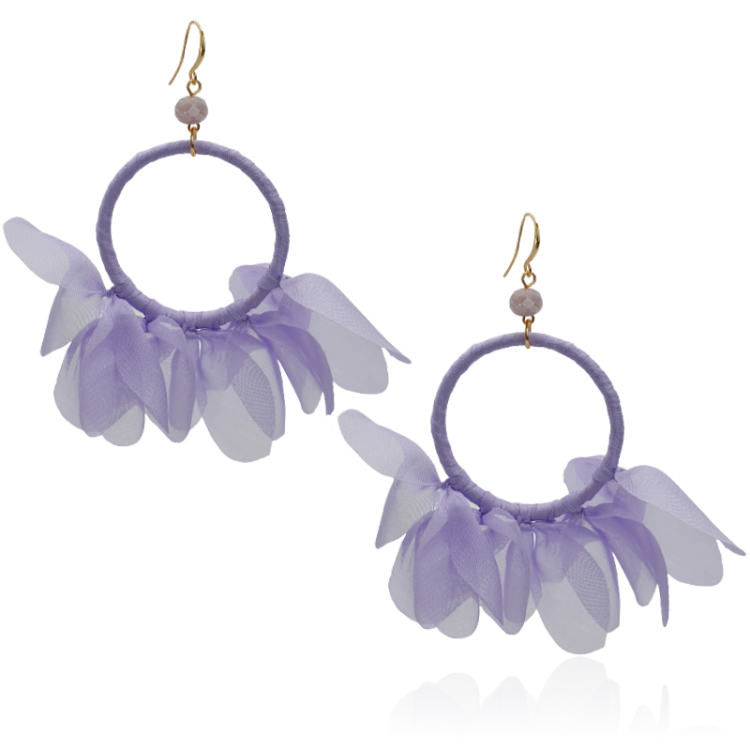 Kolczyki z tkaniny na kole lila