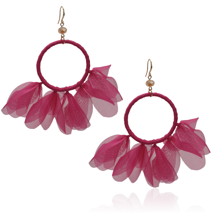 Kolczyki z tkaniny na kole fuksja